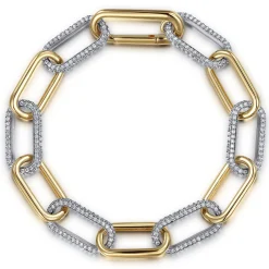 Gabriel & Co. 14K White Yellow Gold Diamond Link Chain Bracelet