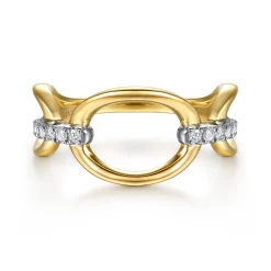 Best Gabriel & Co. 14K White Yellow Gold Diamond Oval Link Chain Ring