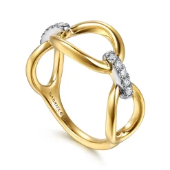 Best Gabriel & Co. 14K White Yellow Gold Diamond Oval Link Chain Ring