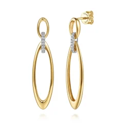 Hot Gabriel & Co. 14K White Yellow Gold Diamond Oval Link Stud Drop Earrings