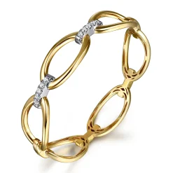 New Gabriel & Co. 14K White Yellow Gold Diamond Oval Link Bangle