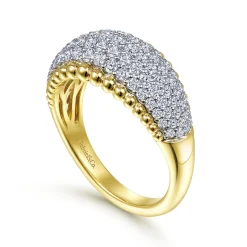 Sale Gabriel & Co. 14K White-Yellow Gold Diamond Pave and Bujukan Bead Ring