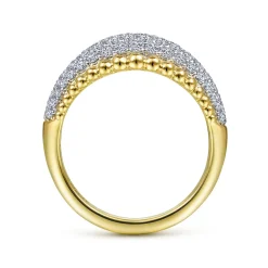 Sale Gabriel & Co. 14K White-Yellow Gold Diamond Pave and Bujukan Bead Ring