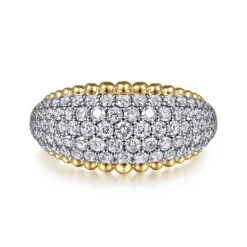 Sale Gabriel & Co. 14K White-Yellow Gold Diamond Pave and Bujukan Bead Ring