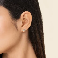 Sale Gabriel & Co. 14K White Yellow Gold Diamond Pear and Round Stud Earrings