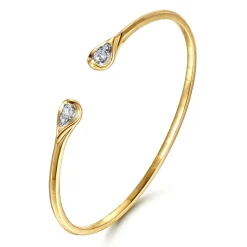 Gabriel & Co. 14K White Yellow Gold Diamond Pear Open Bangle Bracelet