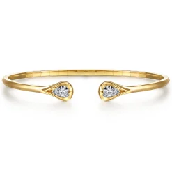 Gabriel & Co. 14K White Yellow Gold Diamond Pear Open Bangle Bracelet