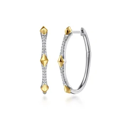 Outlet Gabriel & Co. 14K White Yellow Gold Diamond Rhombus Intricate Hoop Earrings