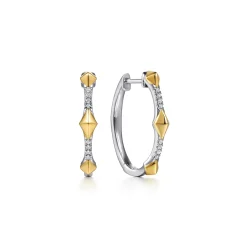 Discount Gabriel & Co. 14K White Yellow Gold Diamond Rhombus Shape Classic Hoop Earrings