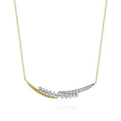 New Gabriel & Co. 14K White Yellow Gold Diamond Spike Bar Necklace