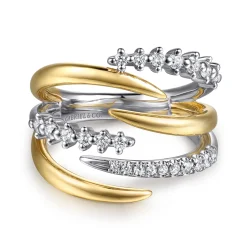 Gabriel & Co. 14K White Yellow Gold Diamond Spike Wide Band Ring