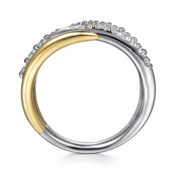 Gabriel & Co. 14K White Yellow Gold Diamond Spike Wide Band Ring