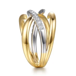 Online Gabriel & Co. 14K White Yellow Gold Diamond Spike Cross Cross Ring