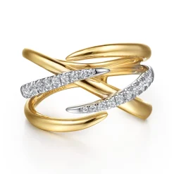 Online Gabriel & Co. 14K White Yellow Gold Diamond Spike Cross Cross Ring
