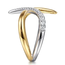New Gabriel & Co. 14K White Yellow Gold Diamond Spike Bypass Ring