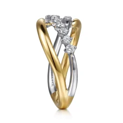 Gabriel & Co. 14K White Yellow Gold Diamond Spike Bypass Ring