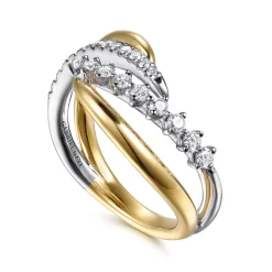 Gabriel & Co. 14K White Yellow Gold Diamond Spike Bypass Ring