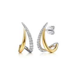 Sale Gabriel & Co. 14K White Yellow Gold Diamond Spike J Hoop Earrings