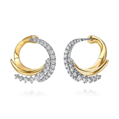 Sale Gabriel & Co. 14K White Yellow Gold Diamond Swirl Bypass Hoop Earrings