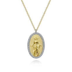 Clearance Gabriel & Co. 14K White-Yellow Gold Diamond Virgin Mary Pendant Necklace