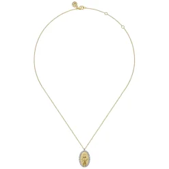 Clearance Gabriel & Co. 14K White-Yellow Gold Diamond Virgin Mary Pendant Necklace