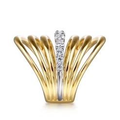 Gabriel & Co. 14K White Yellow Gold Diamond Wide Band Ring