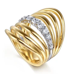 Gabriel & Co. 14K White Yellow Gold Diamond Wide Band Ring