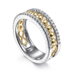Online Gabriel & Co. 14K White Yellow Gold Diamond Wide Band Ring-Bujukan