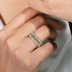 Online Gabriel & Co. 14K White Yellow Gold Diamond Wide Band Ring-Bujukan