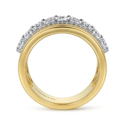 Sale Gabriel & Co. 18K White-Yellow Gold Diamond Wide Band Ring