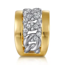 Discount Gabriel & Co. 18K White-Yellow Gold Diamond Wide Band Ring