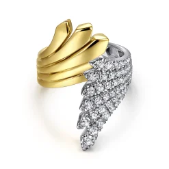 Sale Gabriel & Co. 14K White Yellow Gold Diamond Wide Bypass Fan Ring