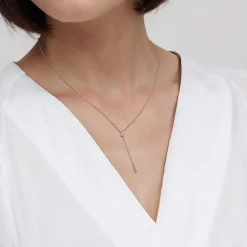 Gabriel & Co. 14K White Yellow Gold Diamond Y Necklace-Bujukan