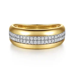 Discount Gabriel & Co. 14K White Yellow Gold Double Row Diamond Wide Band Ring