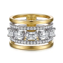 Hot Gabriel & Co. 14K White Yellow Gold Emerald Cut Diamond Easy Stackable Ring