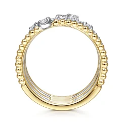 New Gabriel & Co. 14K White-Yellow Gold Five Row Bujukan Ball and Diamond Station Ring
