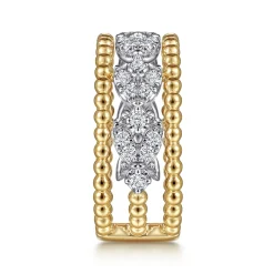 Discount Gabriel & Co. 14K White-Yellow Gold Floral Diamond Clusters and Bujukan Bead Ring