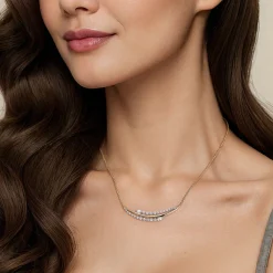 Best Gabriel & Co. 18K White Yellow Gold Graduating Diamond Bar Necklace