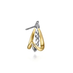 Hot Gabriel & Co. 18K White Yellow Gold Graduating Diamond J Hoop Stud Earrings