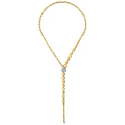 Hot Gabriel & Co. 14K White Yellow Gold Graduating Bujukan Beads and Diamond Y Necklace