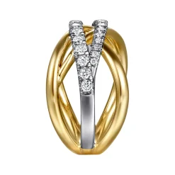 Discount Gabriel & Co. 14K White Yellow Gold Graduating Diamond Criss Cross Ring