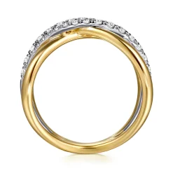 Discount Gabriel & Co. 14K White Yellow Gold Graduating Diamond Criss Cross Ring