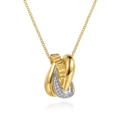 Clearance Gabriel & Co. 14K White Yellow Gold Graduating Diamond and Diamond Cut Pendant Necklace