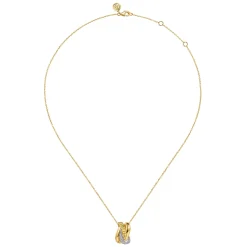 Clearance Gabriel & Co. 14K White Yellow Gold Graduating Diamond and Diamond Cut Pendant Necklace