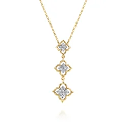 Discount Gabriel & Co. 14K White Yellow Gold Graduating Diamond Flower Pendant Drop Necklace