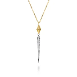 Sale Gabriel & Co. 14K White Yellow Gold Graduating Diamond Spike And Rhombus Shape Pendant Necklace