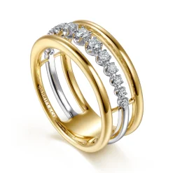 Best Gabriel & Co. 14K White Yellow Gold Graduating Diamond Easy Stackable Ring