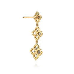 Clearance Gabriel & Co. 14K White Yellow Gold Graduating Diamond Flower Stud Drop Earrings