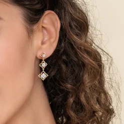 Clearance Gabriel & Co. 14K White Yellow Gold Graduating Diamond Flower Stud Drop Earrings
