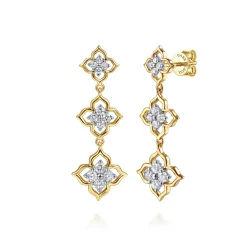 Clearance Gabriel & Co. 14K White Yellow Gold Graduating Diamond Flower Stud Drop Earrings